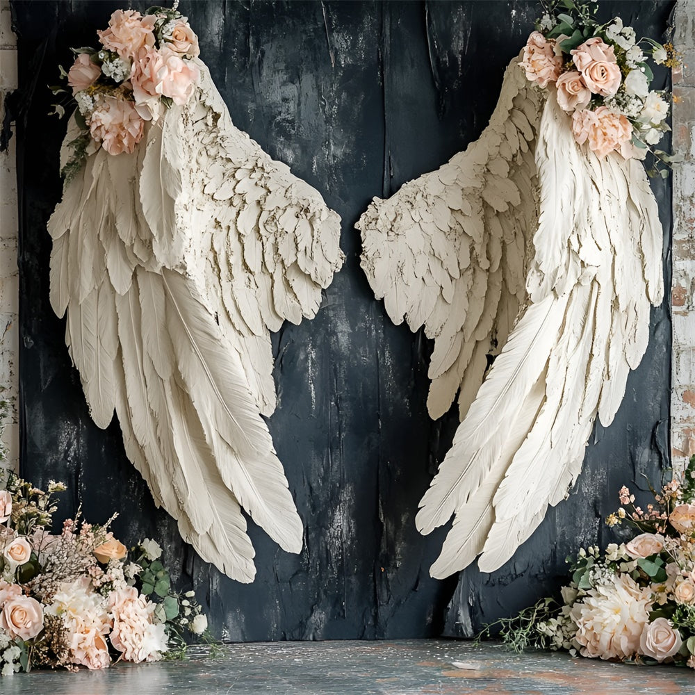 Toile de fond Mur Vintage Ailes Blanches Roses Délicates CSH2-227