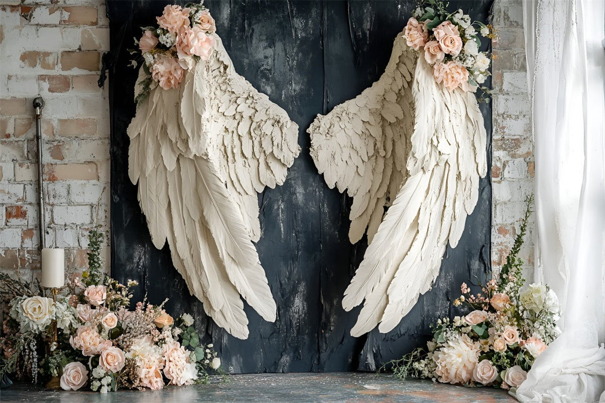 Toile de fond Mur Vintage Ailes Blanches Roses Délicates CSH2-227