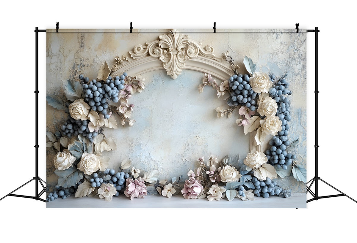 Toile de fond Mur de Fleurs Arche Rustique Raisins CSH2-232