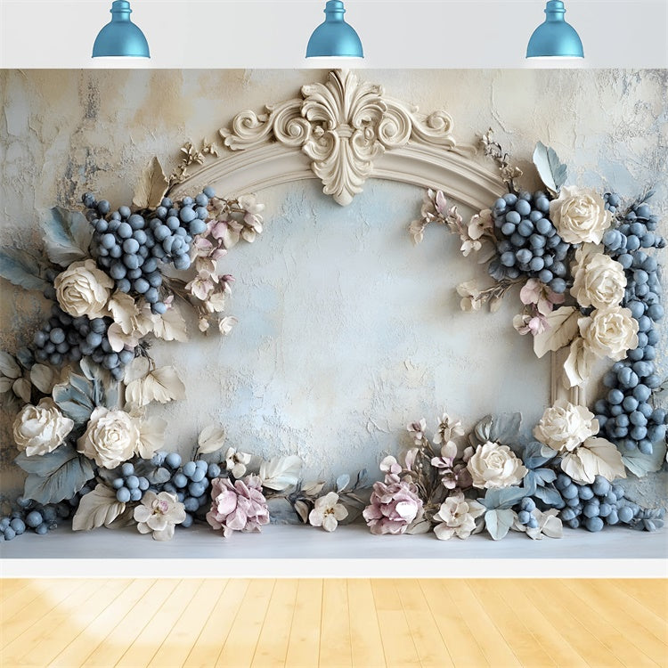 Toile de fond Mur de Fleurs Arche Rustique Raisins CSH2-232