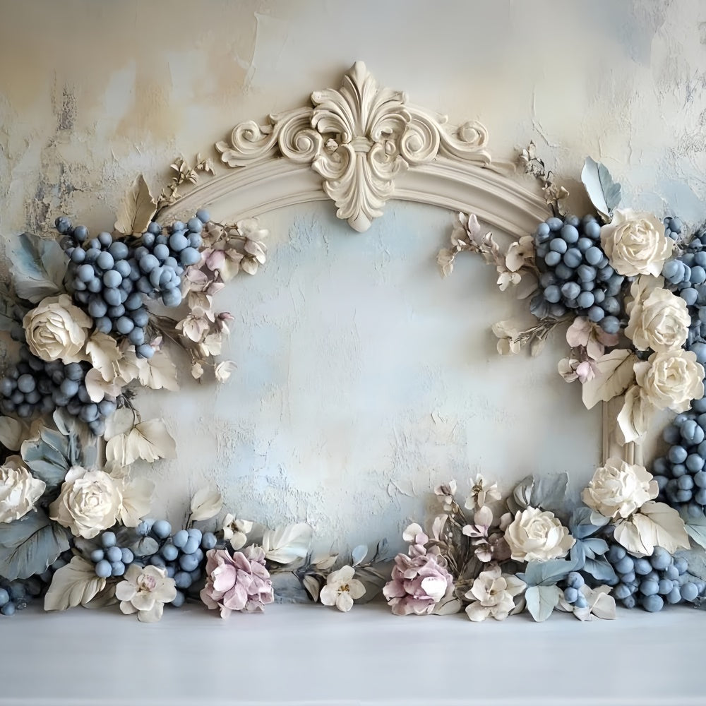 Toile de fond Mur de Fleurs Arche Rustique Raisins CSH2-232