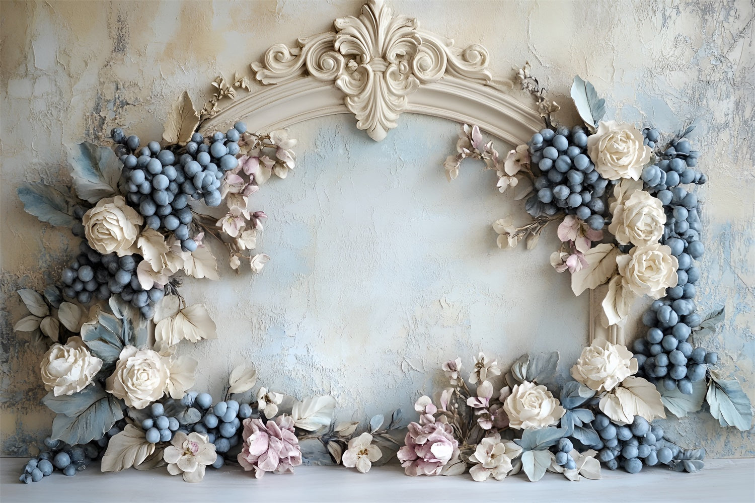 Toile de fond Mur de Fleurs Arche Rustique Raisins CSH2-232