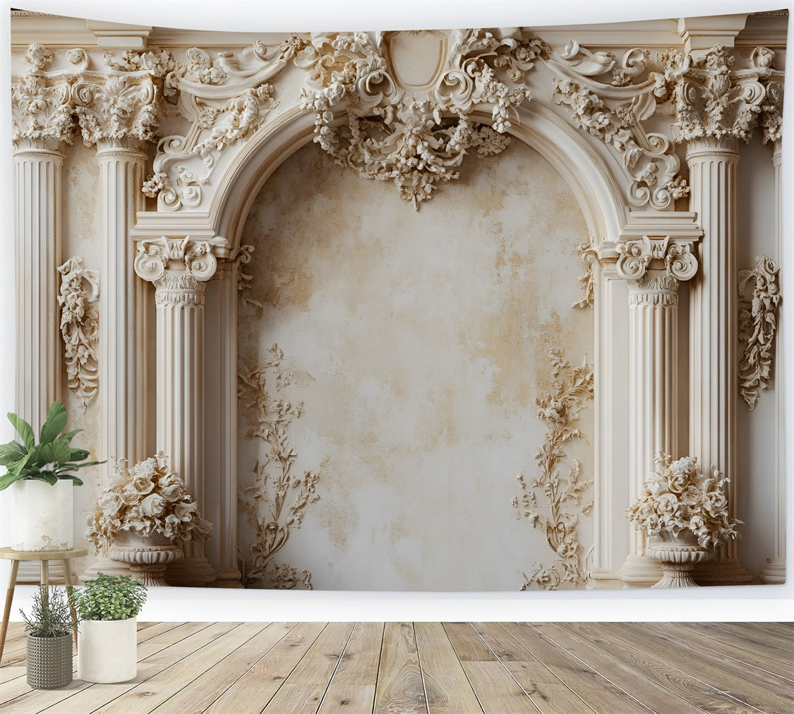 Toile de fond Mur Vintage Colonnes Classiques Arche Crème CSH2-234