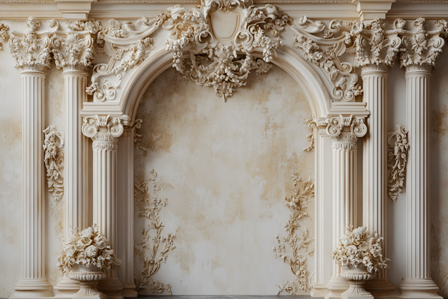 Toile de fond Mur Vintage Colonnes Classiques Arche Crème CSH2-234