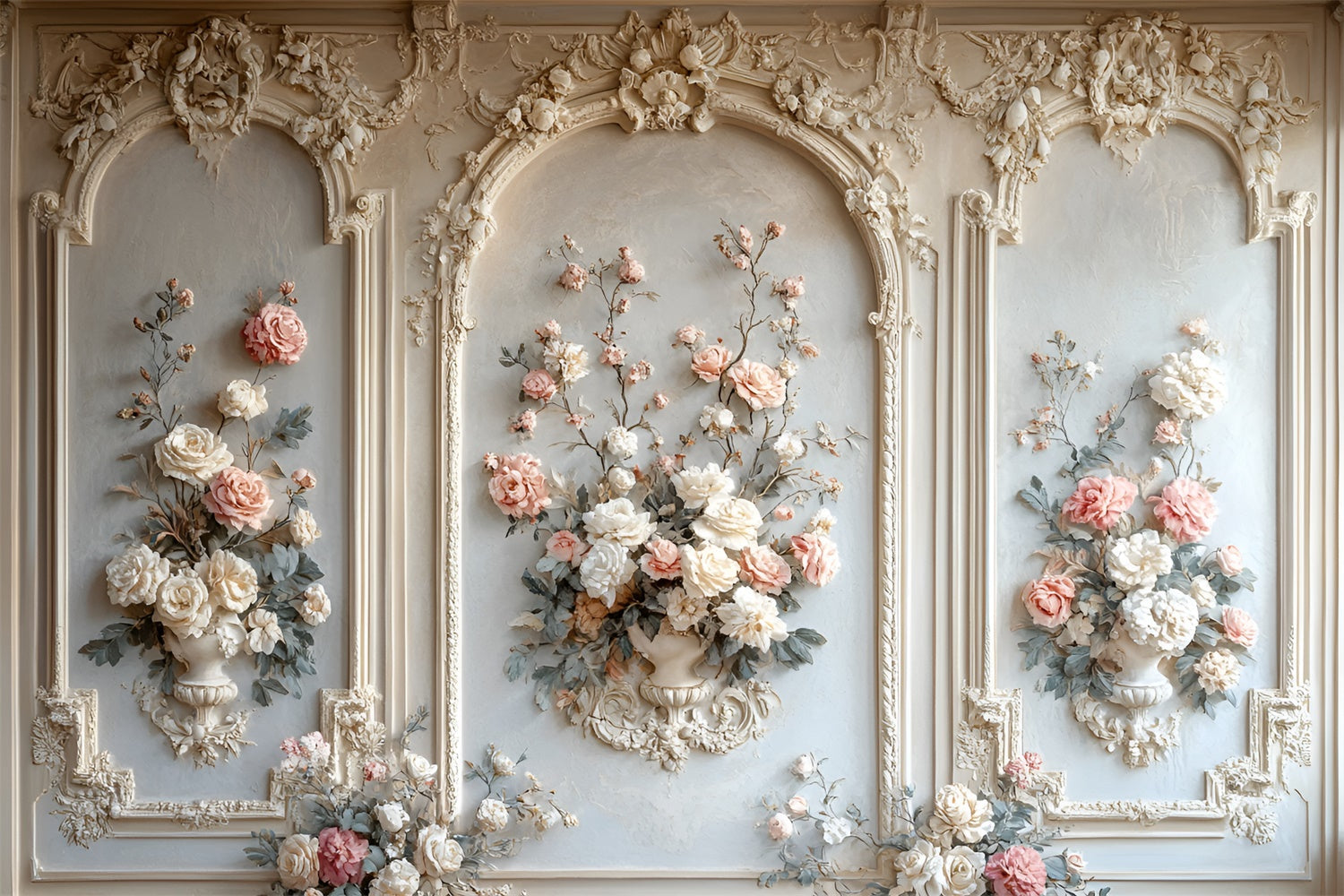 Toile de fond Mur de Fleurs Intemporelle Arche Florale Crème CSH2-235