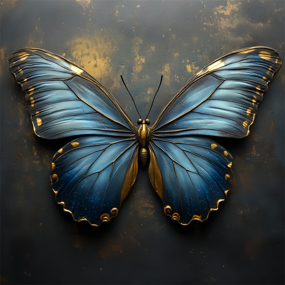 Toile de fond Mur Vintage Papillon Bleu Vibrant et Or CSH2-238