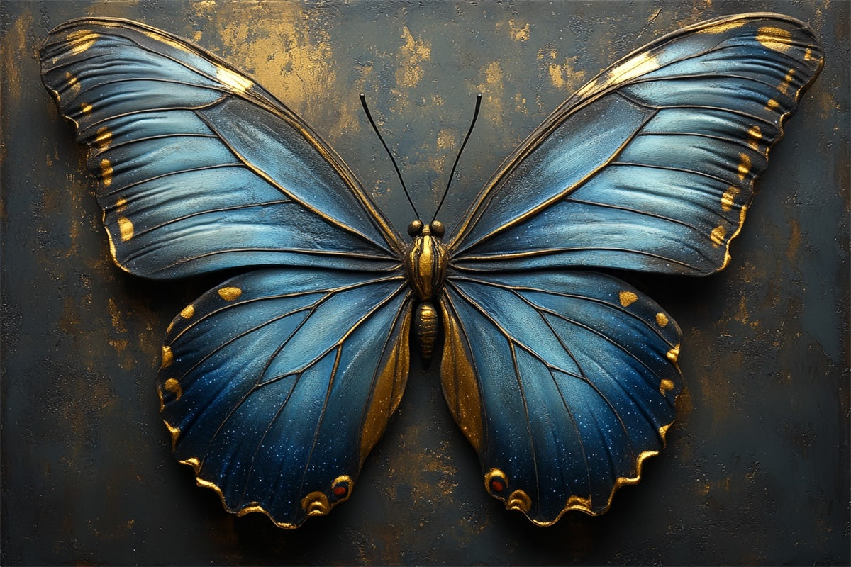 Toile de fond Mur Vintage Papillon Bleu Vibrant et Or CSH2-238