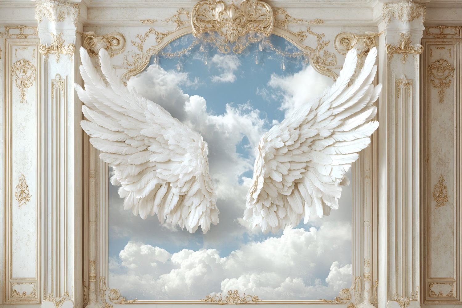 Toile de fond Mur Vintage Ailes d’Ange Blanches Ciel CSH2-240