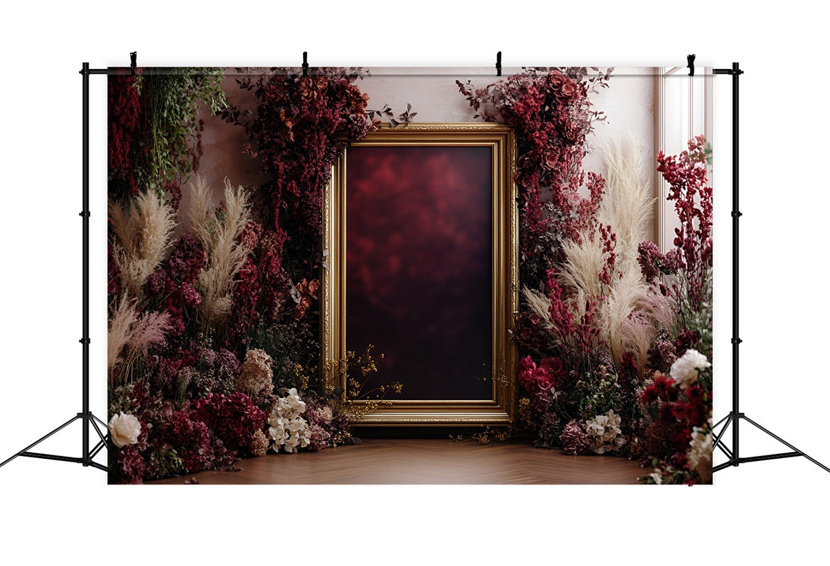 Toile de fond Mur de Fleurs Élégant Cadre Floral Cramoisi CSH2-243