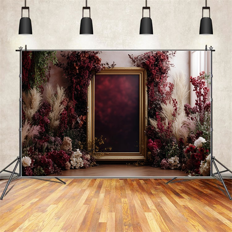 Toile de fond Mur de Fleurs Élégant Cadre Floral Cramoisi CSH2-243