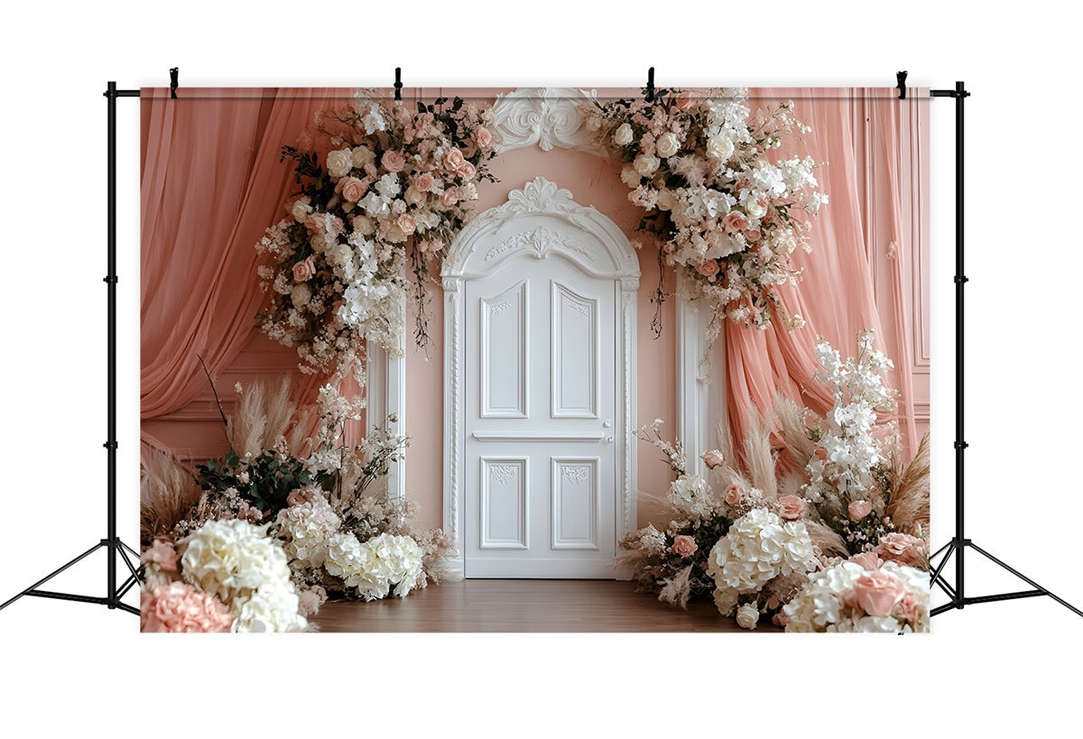 Toile de fond Mur de Fleurs Porte Fleurie Pêche CSH2-244