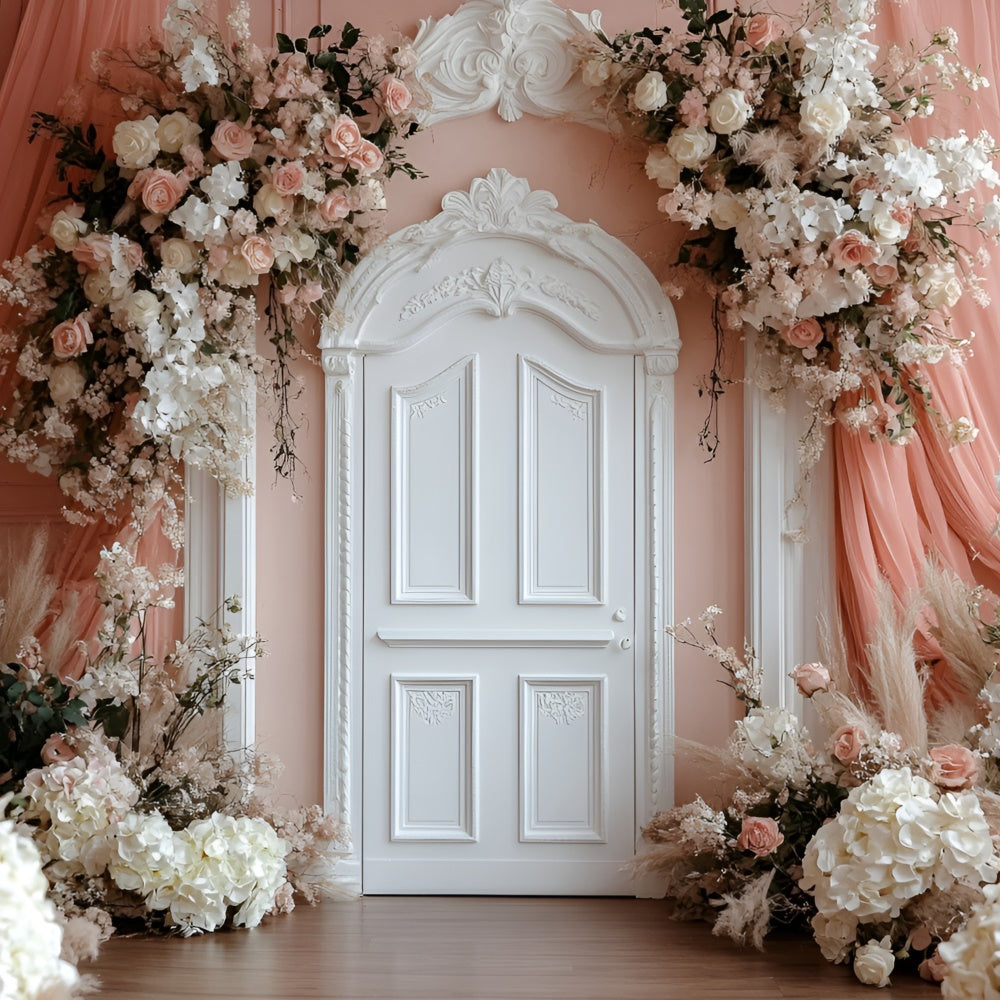 Toile de fond Mur de Fleurs Porte Fleurie Pêche CSH2-244