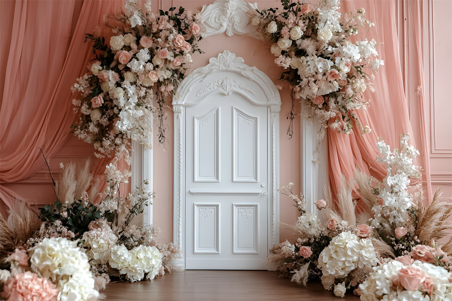 Toile de fond Mur de Fleurs Porte Fleurie Pêche CSH2-244