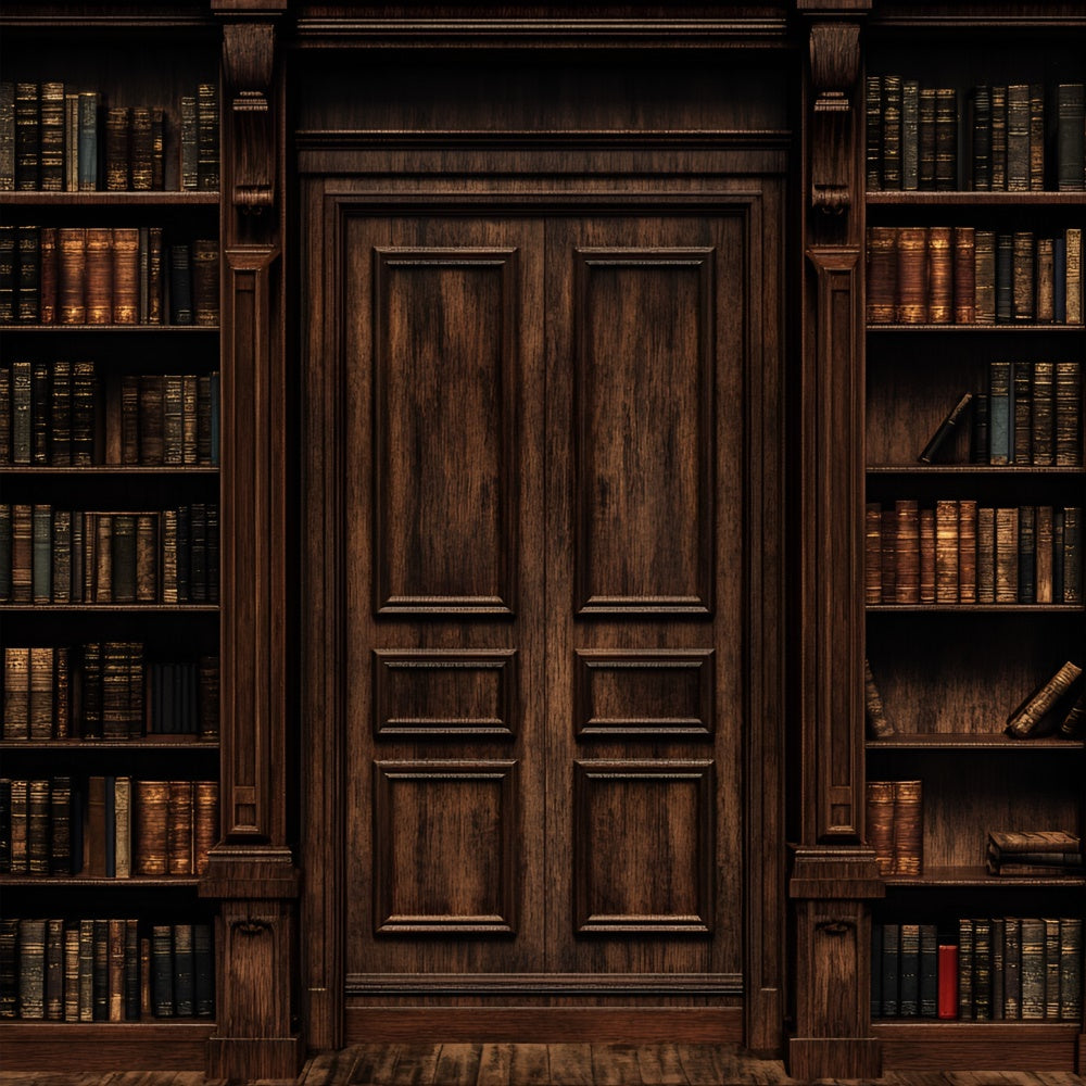 Toile de fond Mur en Bois Élégante Bibliothèque Porte en Bois CSH2-248