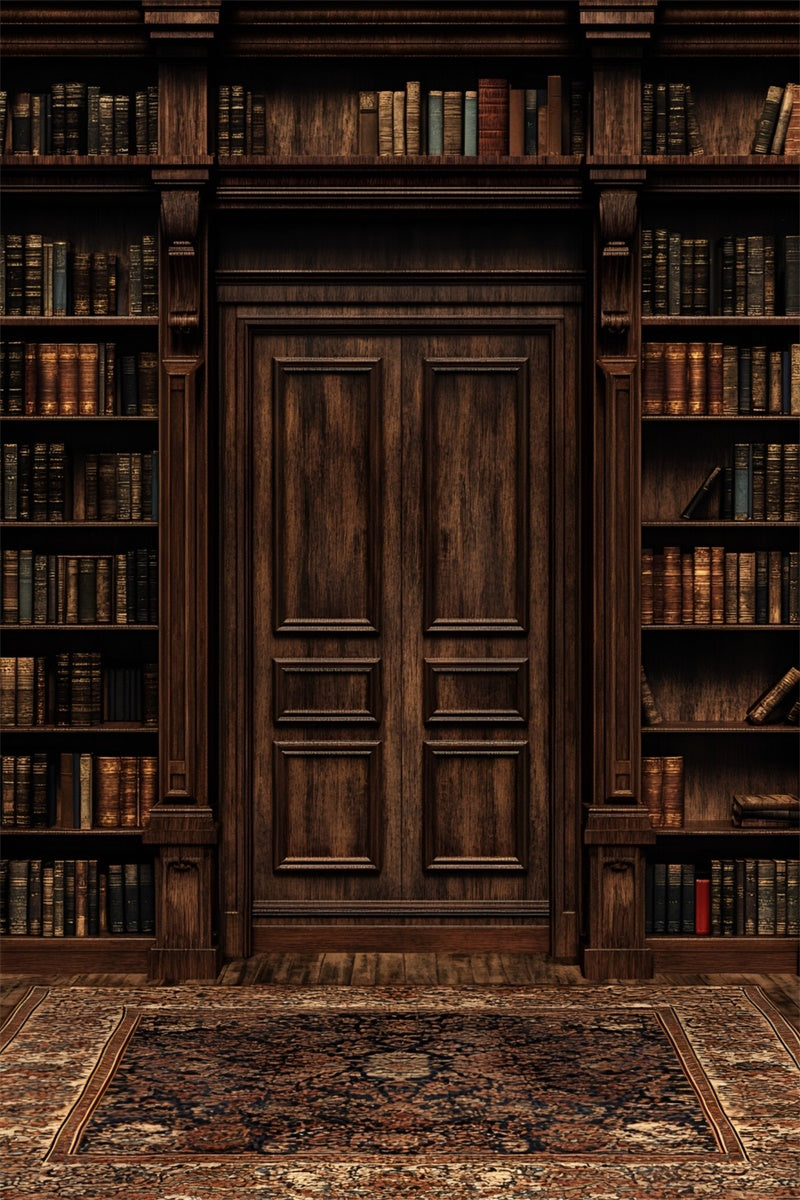 Toile de fond Mur en Bois Élégante Bibliothèque Porte en Bois CSH2-248