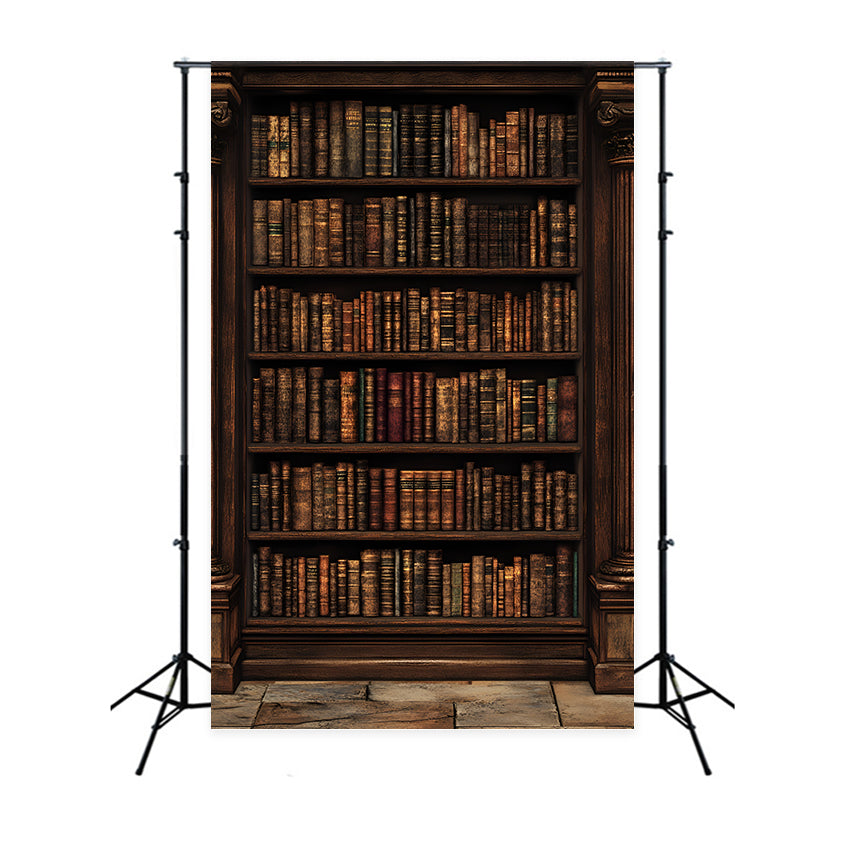 Toile de fond Mur Vintage Bibliothèque Bois Foncé CSH2-249