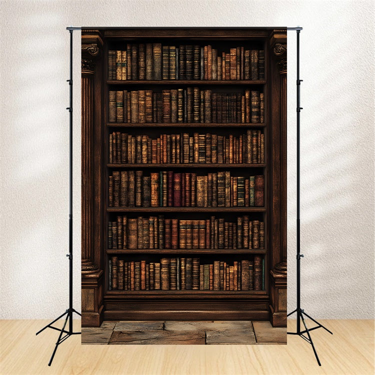 Toile de fond Mur Vintage Bibliothèque Bois Foncé CSH2-249