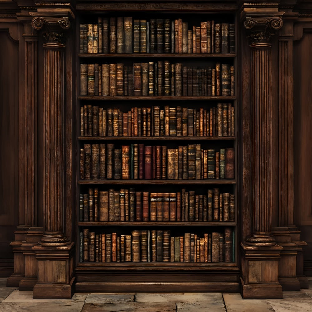 Toile de fond Mur Vintage Bibliothèque Bois Foncé CSH2-249
