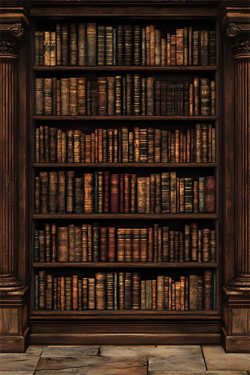 Toile de fond Mur Vintage Bibliothèque Bois Foncé CSH2-249