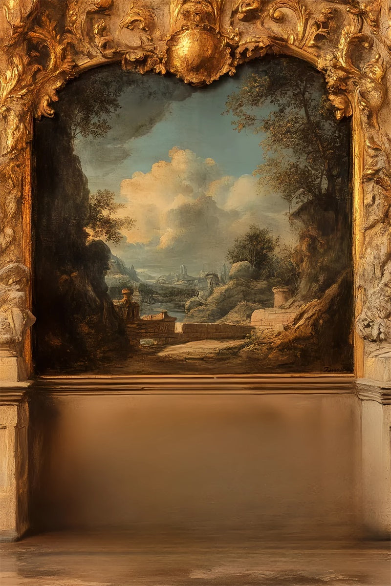 Toile de fond Mur Vintage Paysage Rustique Encadré Doré CSH2-250