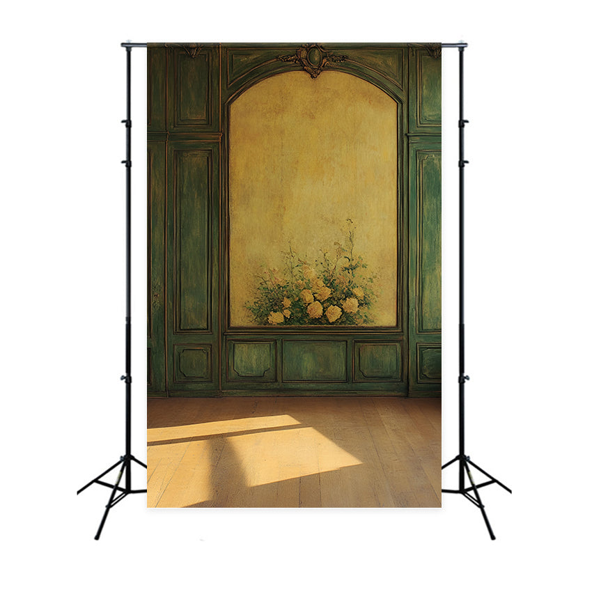 Toile de fond Mur Vert Vintage Fleur Jaune Mur Vert CSH2-252