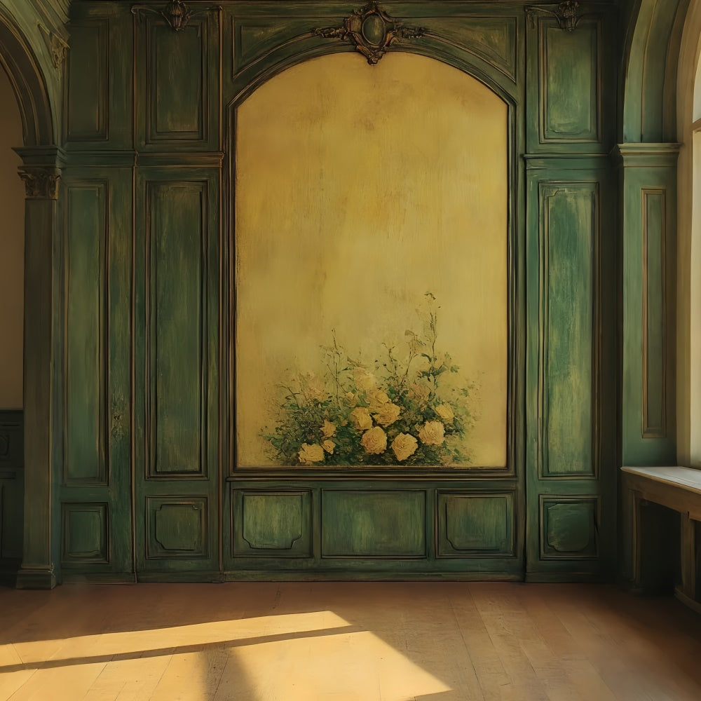 Toile de fond Mur Vert Vintage Fleur Jaune Mur Vert CSH2-252