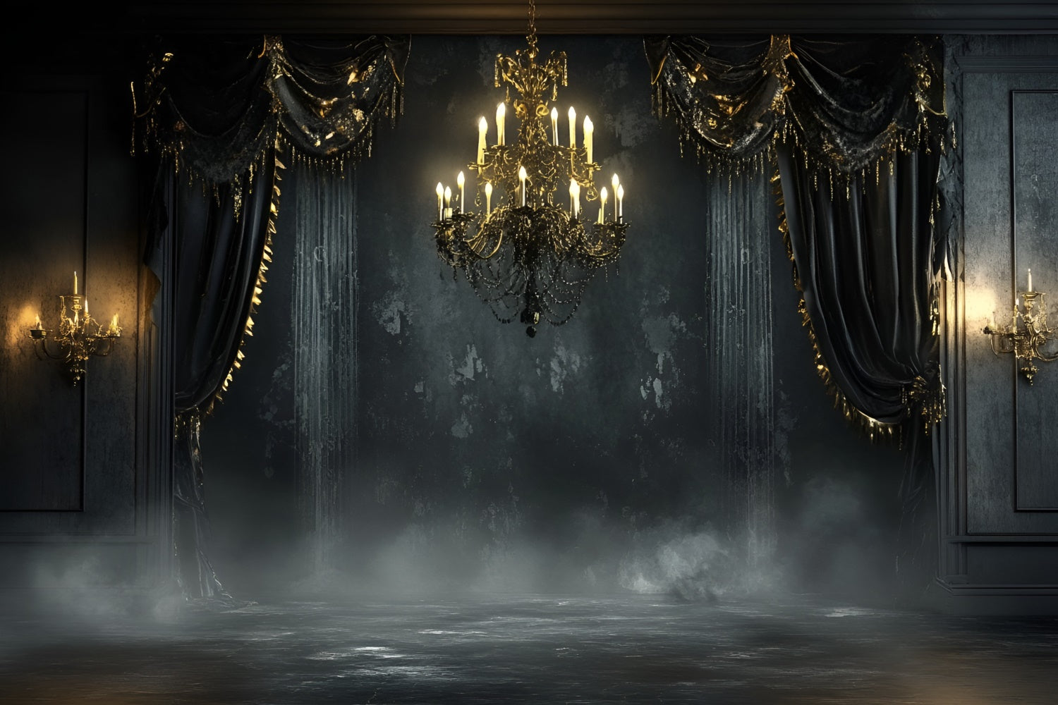Toile de fond Mur Noir Gothique Lustre Noir Salle de Bal CSH2-256