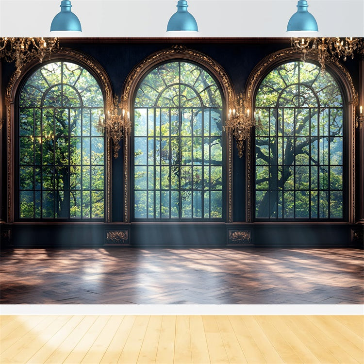 Toile de fond Mur Vintage Manoir Château Fenêtres Cintrées CSH2-270