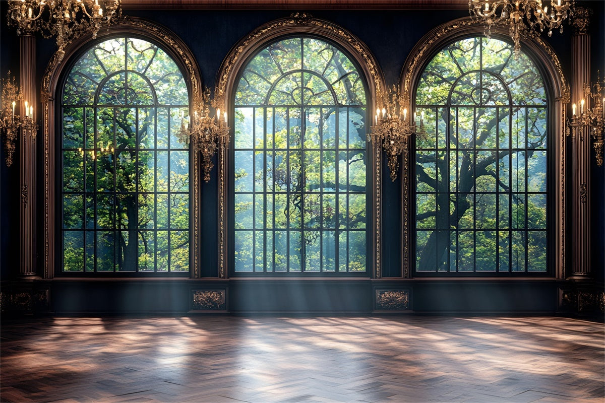 Toile de fond Mur Vintage Manoir Château Fenêtres Cintrées CSH2-270