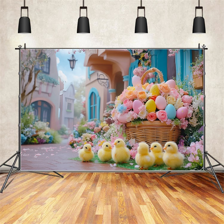 Toile de fond Studio Photo Pâques Adorables Canetons Fleurs Printanières CSH2-30