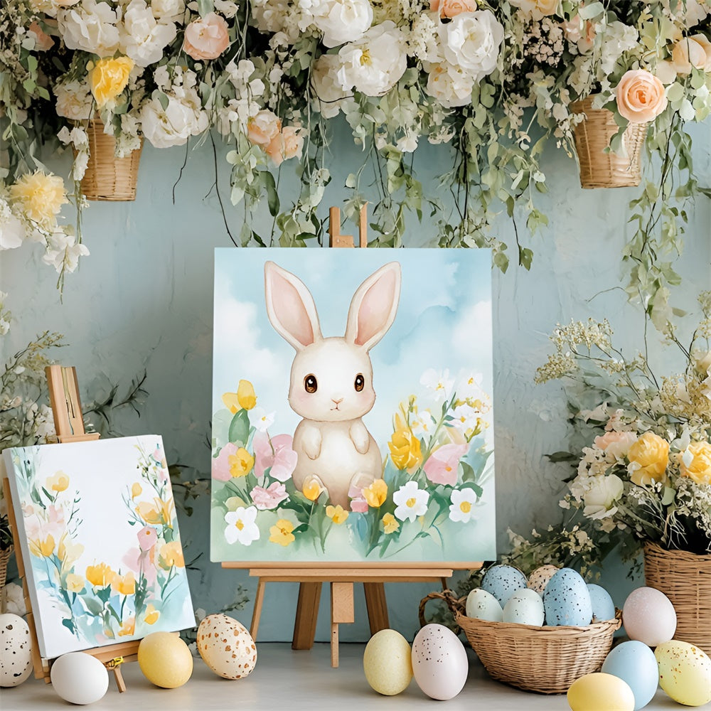 Toile de fond Photo Pâques Lapin Doux Peignant Fleurs CSH2-39