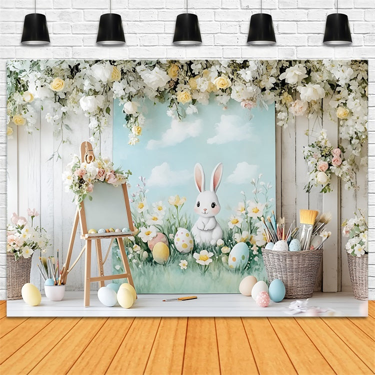 Toile de fond Studio Photo Pâques Lapin Mignon Fleurs Œufs CSH2-40