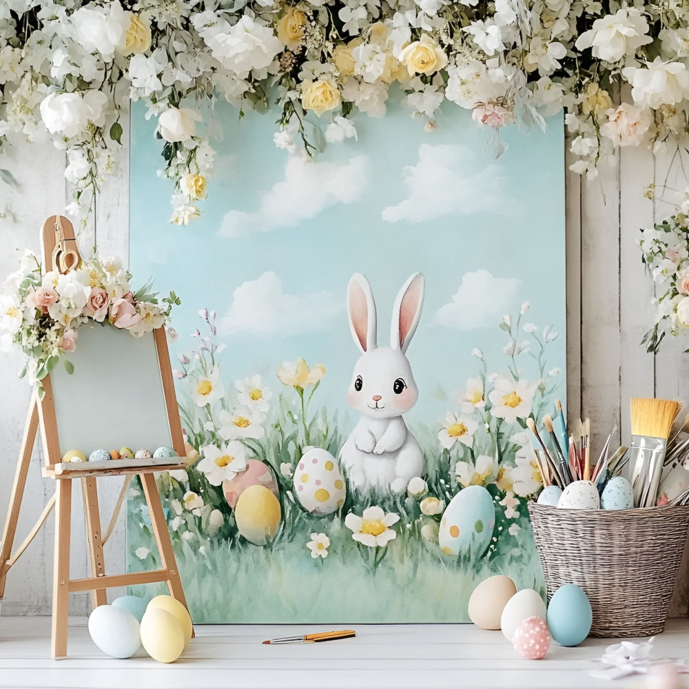 Toile de fond Studio Photo Pâques Lapin Mignon Fleurs Œufs CSH2-40