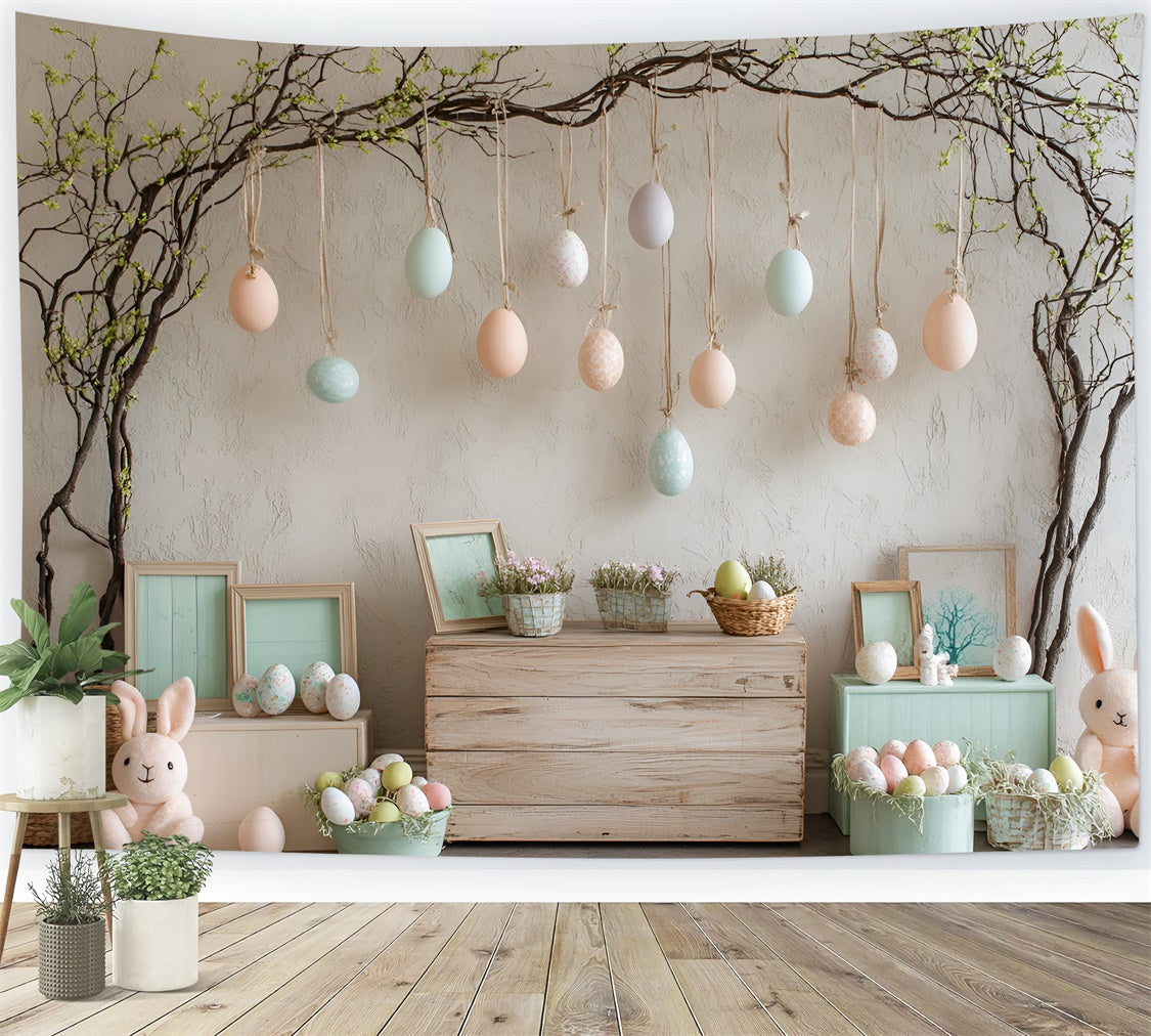 Toile de fond Studio Photo Pâques Lapins Peluches Œufs Suspendus CSH2-50