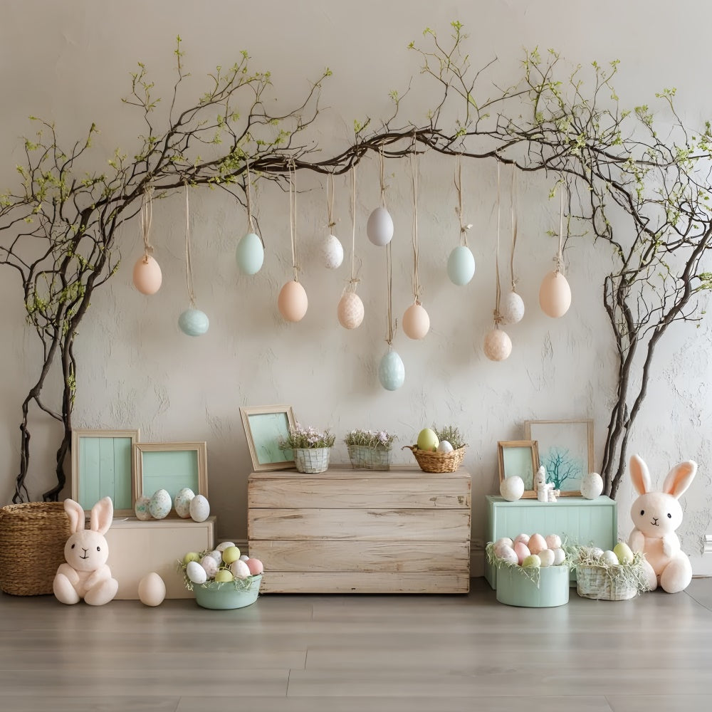 Toile de fond Studio Photo Pâques Lapins Peluches Œufs Suspendus CSH2-50