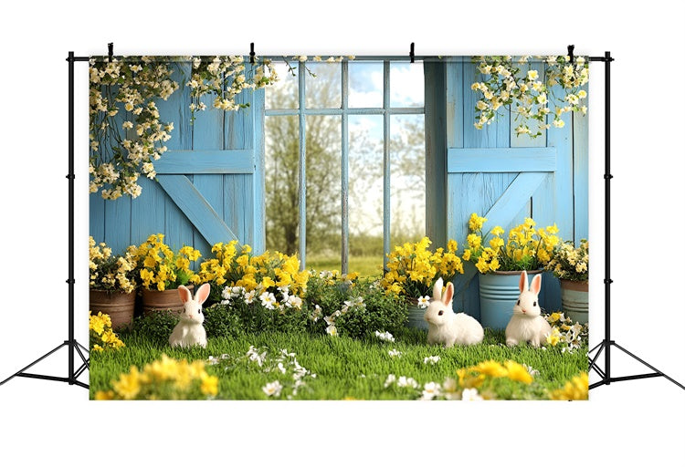 Toile de Fond Pâques Champ Lapin Fleur Dorée CSH2-65