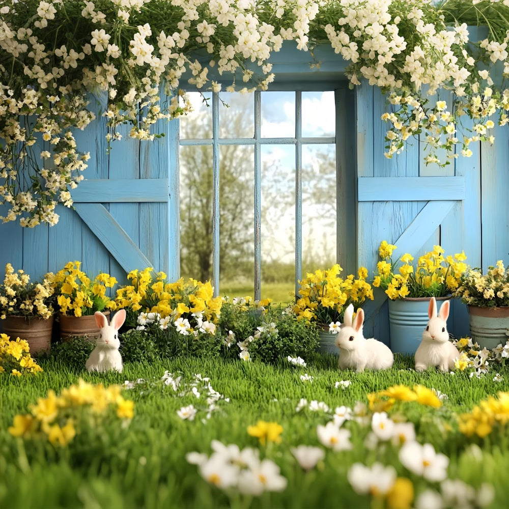 Toile de Fond Pâques Champ Lapin Fleur Dorée CSH2-65