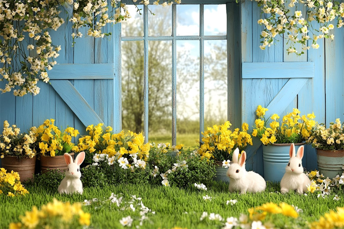 Toile de Fond Pâques Champ Lapin Fleur Dorée CSH2-65