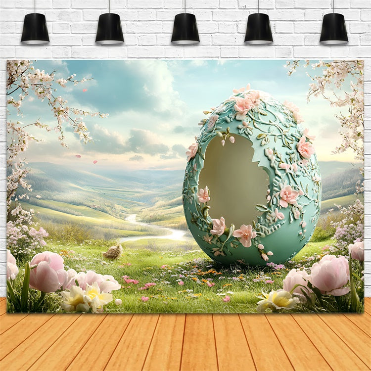Toile de Fond Photo Pâques Œufs Sculptés Fleurie Fantaisie CSH2-75