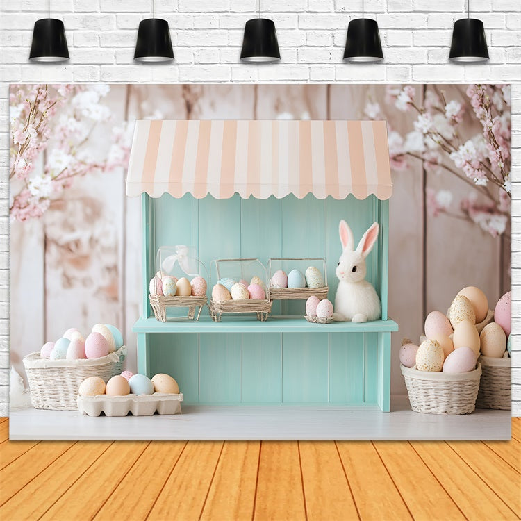 Toile de Fond Déco Pâques Magasin Œufs Lapin Floral CSH2-76