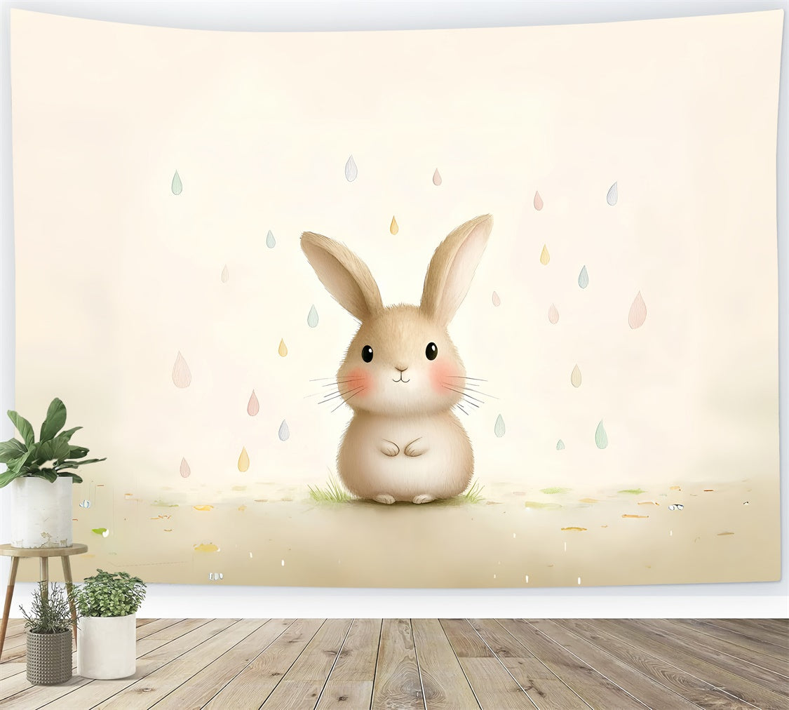 Toile de Fond Déco Pâques Lapin Gouttes de Pluie Douces CSH2-84