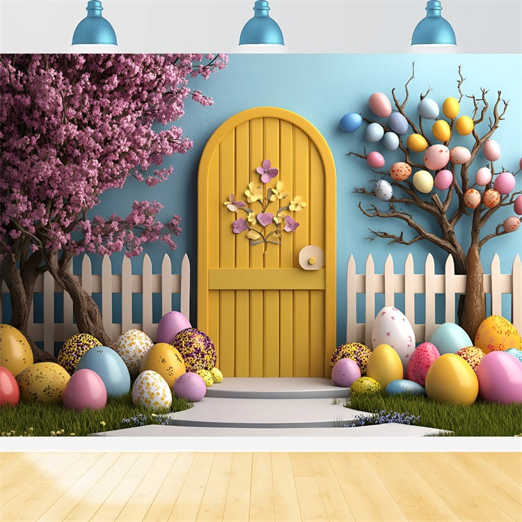 Toile de Fond Studio Photo Pâques Porte Jaune Œuf Arbre CSH2-91