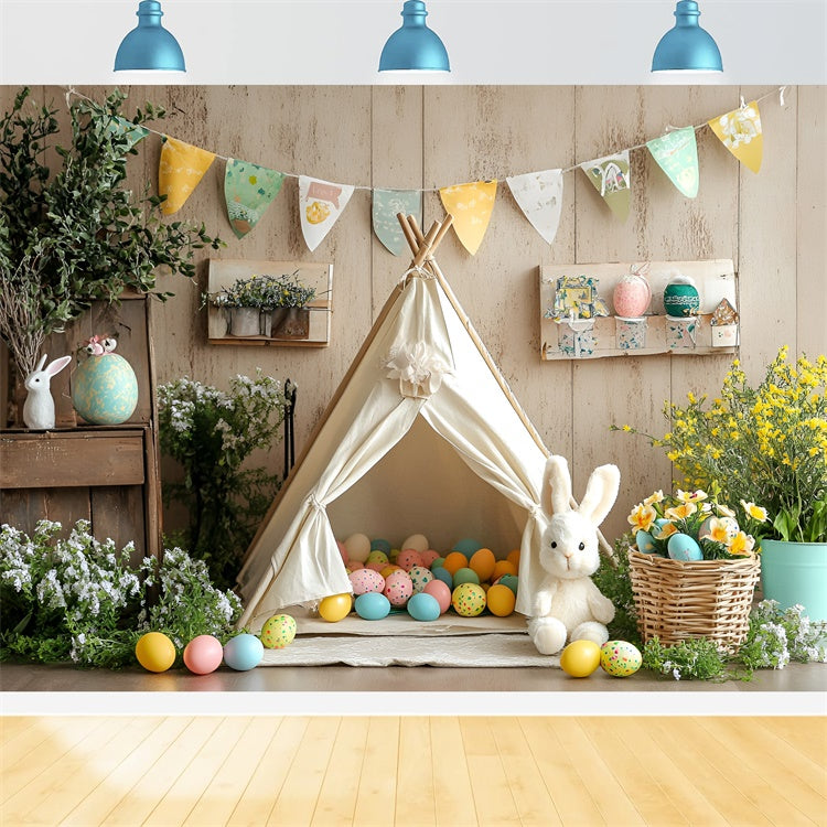 Toile de Fond Photo Pâques Teepee Vintage Œufs Lapin CSH2-92