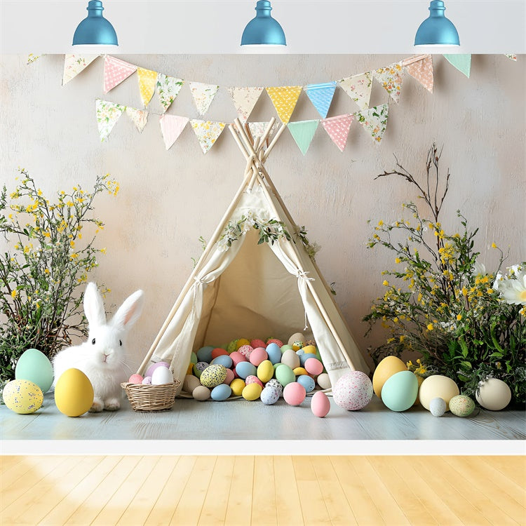 Toile de Fond Studio Photo Pâques Tente Lapin Charme Œufs Colorés CSH2-94