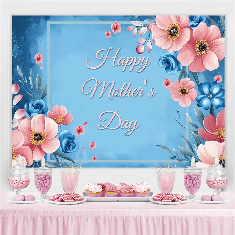 Toile de fond Fête des Mères Personnalisable Romance Florale Bleue CSH3-105