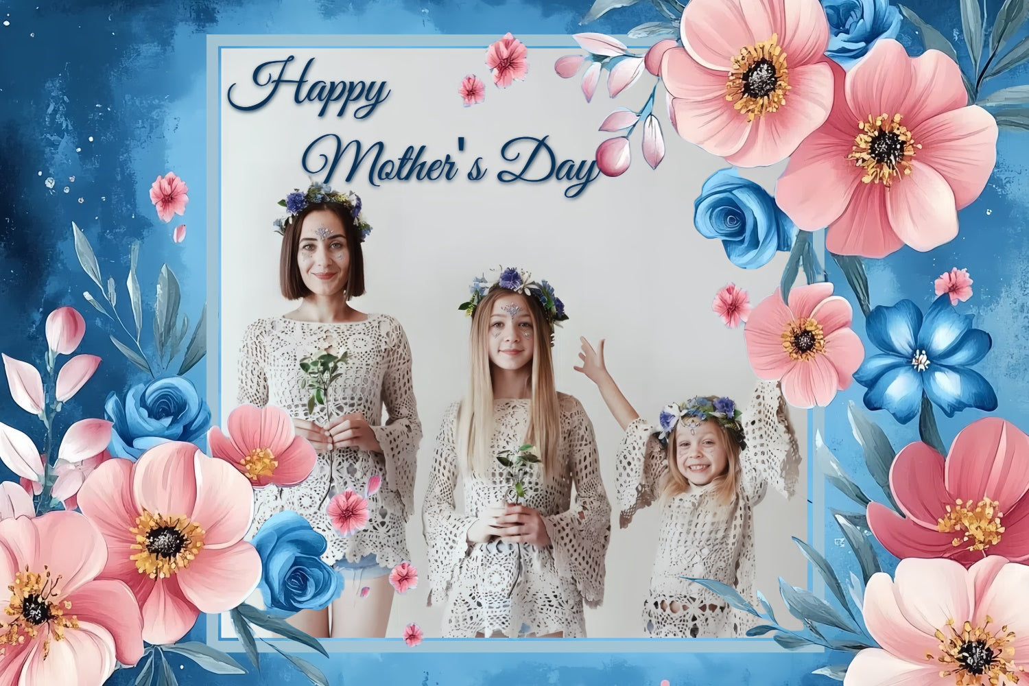 Toile de fond Fête des Mères Personnalisable Éclosion Bleue Romantique CSH3-123