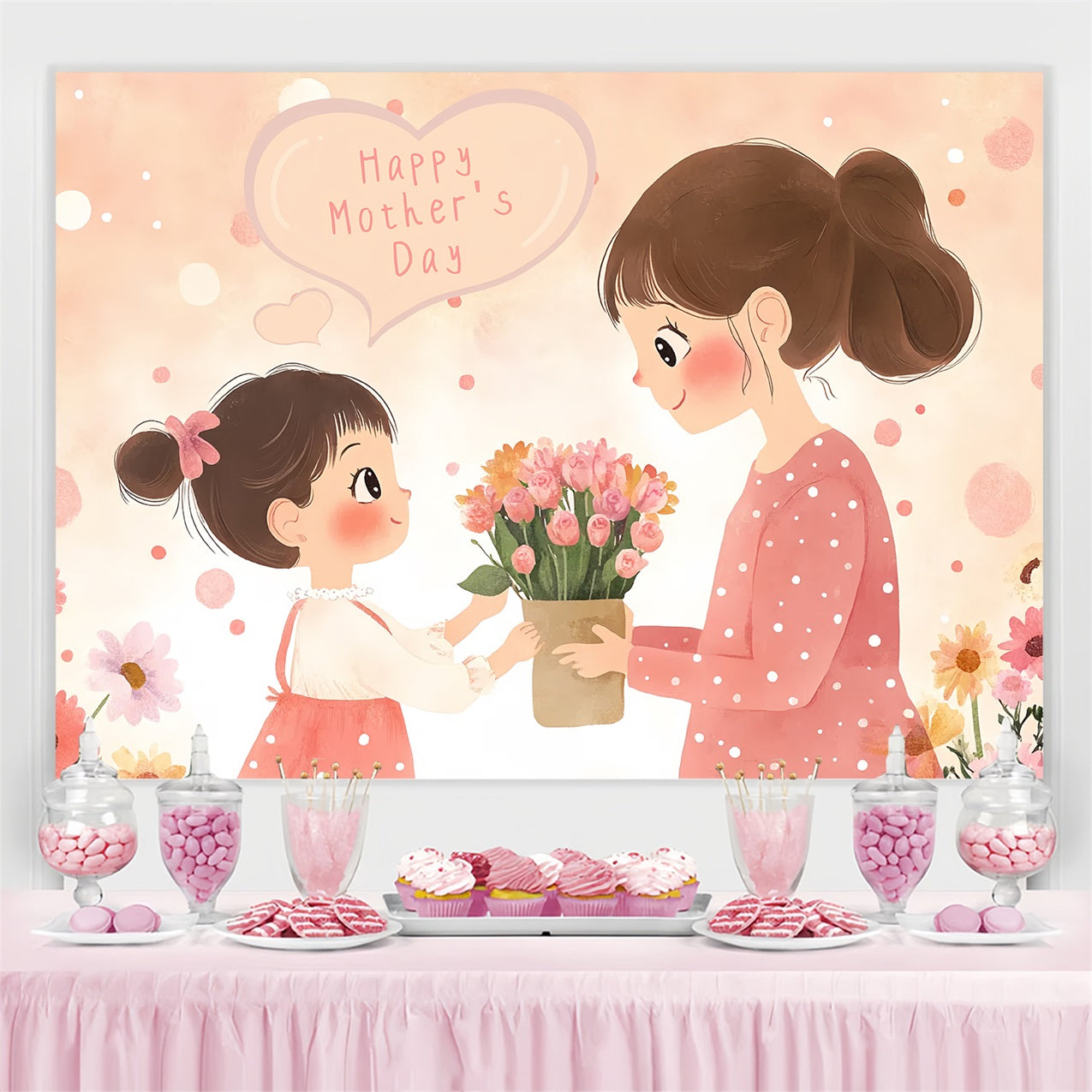 Toile de fond Fête des Mères Personnalisable Amour Dessin Animé Mignon CSH3-133