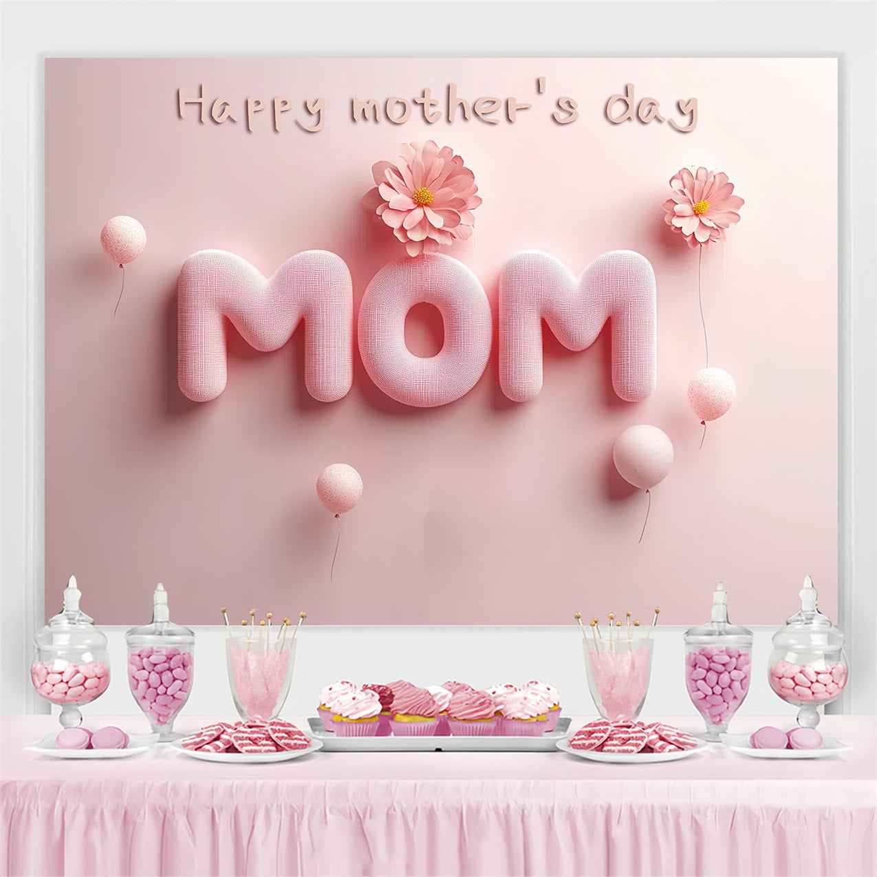 Toile de fond Fête des Mères Personnalisable Célébration Ballons Roses CSH3-134