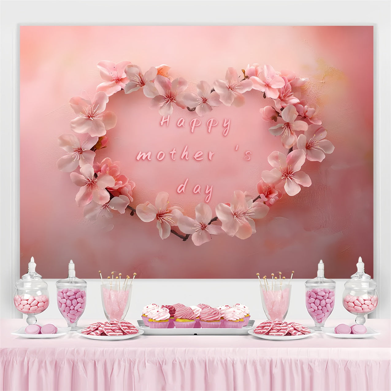 Toile de fond Fête des Mères Personnalisable Cœur Délicat Sakura CSH3-138