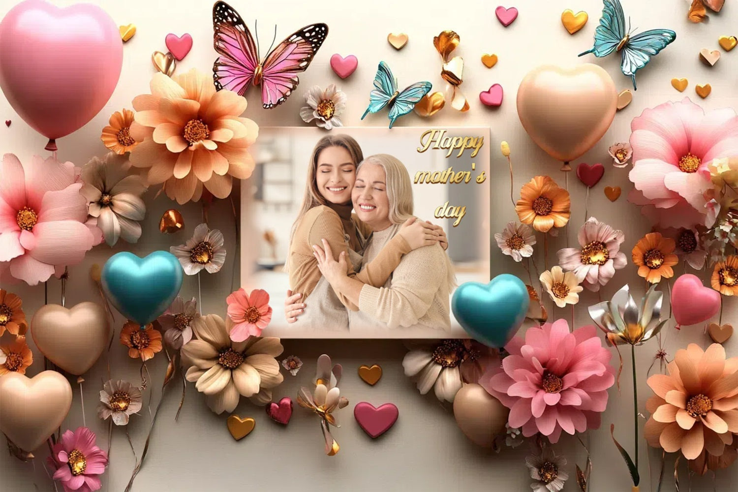 Toile de fond Fête des Mères Personnalisable Papillons Ballons Floraux CSH3-139